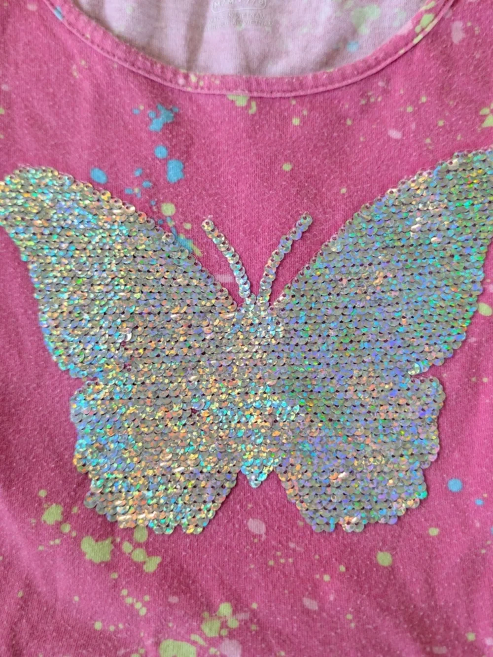 Children's Place Girl's Dress Pink Cotton Blue Butterfly - Medium 7/8 Sequin - Picture 11 of 12